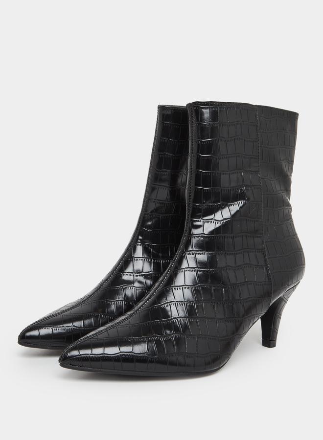 Styli Women Black Croc-Embossed Ankle Boots - Image 3